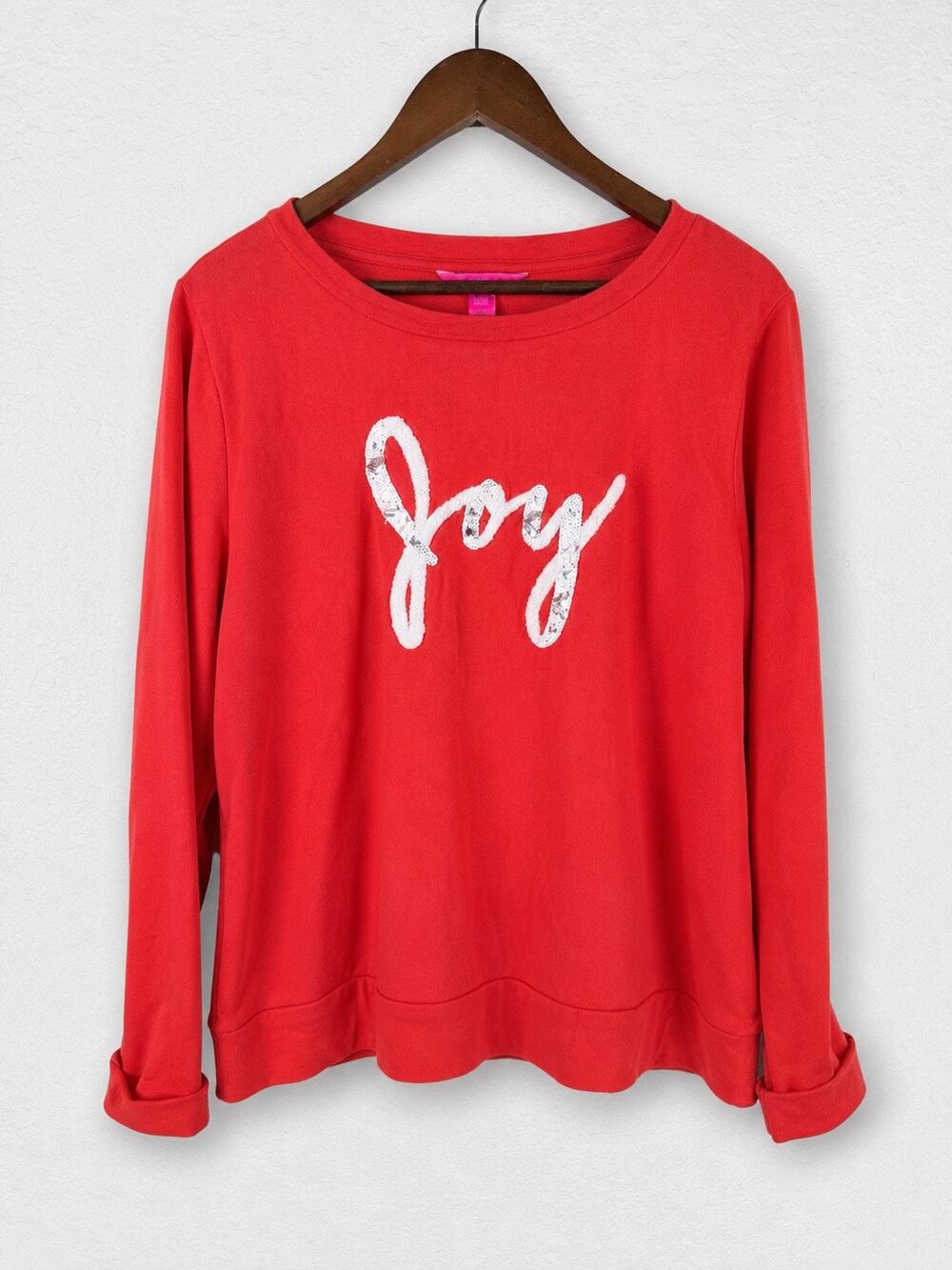 Lilly Pulitzer Joy Beaded Sequin Sweatshirt Dark Coral Long Sleeve XL